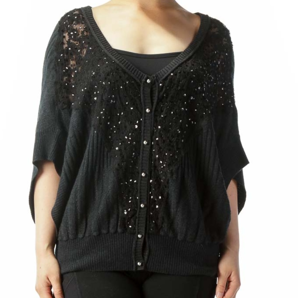 Free People Black Sequin Shrug Cropped Sweater